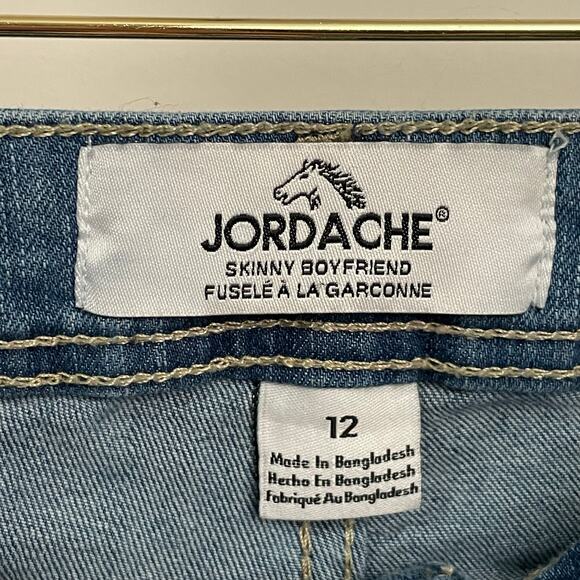 Jordache 12 Skinny boyfriend jeans blue denim light wash painted flowers boho - Picture 4 of 8